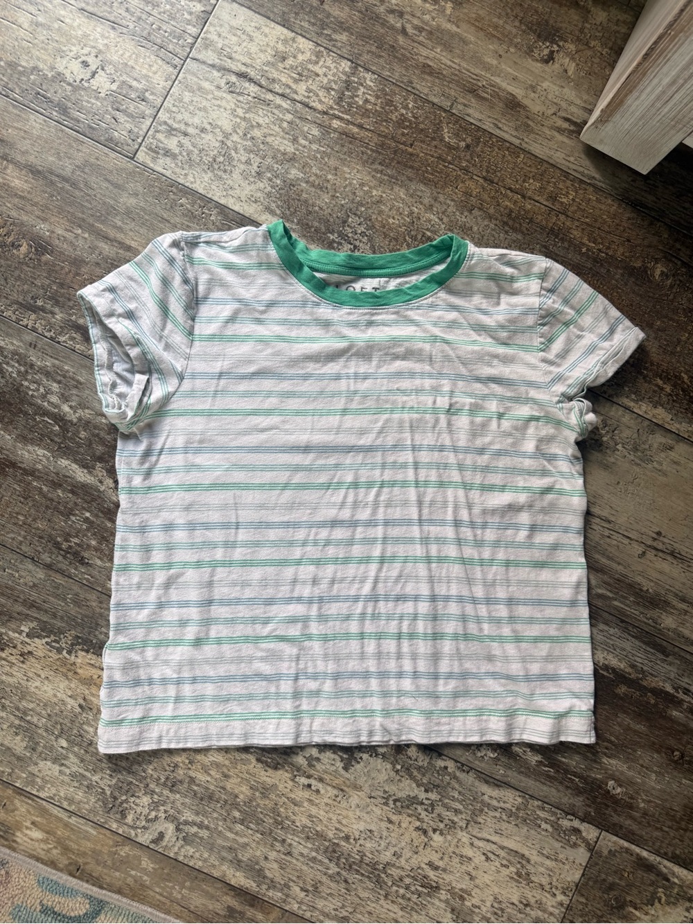2 for $10 sale: Loft vintage soft crewneck cotton t-shirt white green trim - M